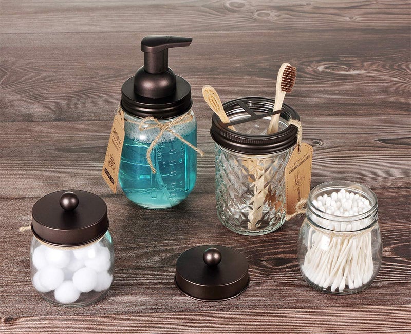 Amolliar Mason Jar Foaming Soap Dispenser, Rustproof Stainless Steel Lid, BPA Free Foam Pump, with Chalkboard Labels, Rustic Farmhouse Decor, Hand Soap Dispenser Bathroom Accessories, Bronze (1 Pack) - Image 5